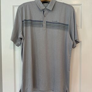 Men’s Travis Mathew Stripe Polo In Heather Light Grey- Size XL